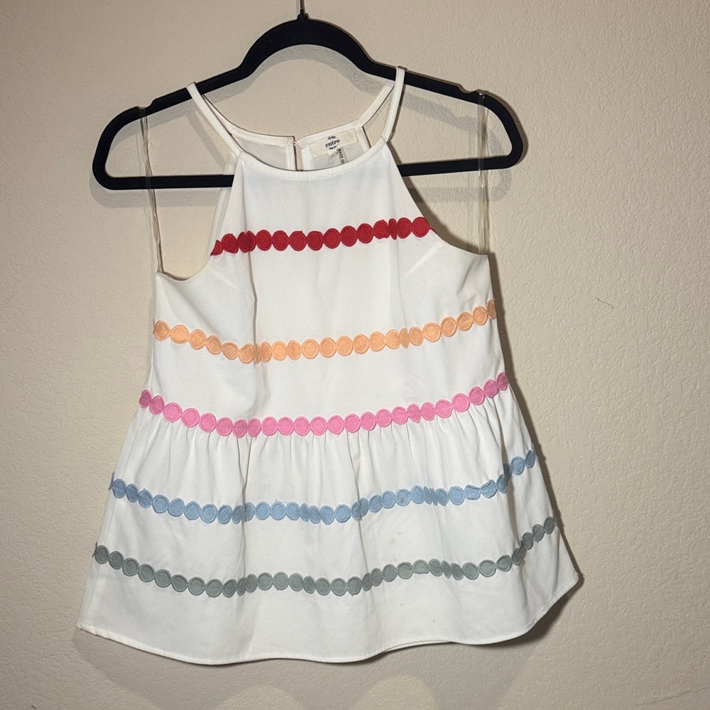 Entro White Tank Top with Colorful Stripes